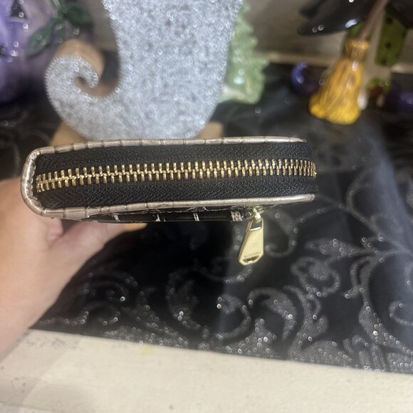 Brahmin Black & Gold Embossed Leather Zip Around Wallet - Picture 3 of 12
